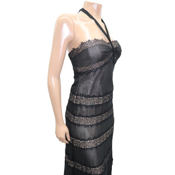 BCBGMaxAzria Black Silk & Lace Tiered Maxi Dress Gown w/ Nude Size 8 - Picture 5 of 10